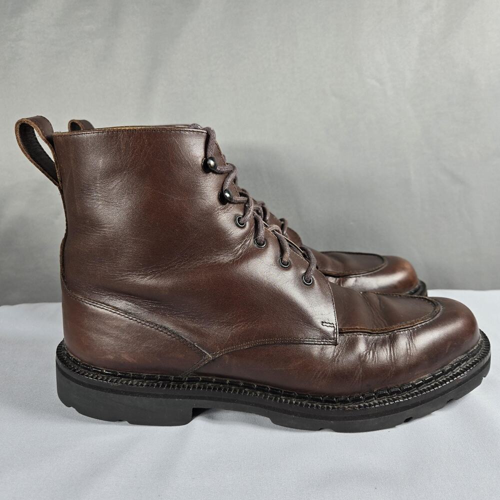 VTG Cole Haan Country 07324 Combat Boots Mens 9.5 Brown Leather Moc Toe Lace Up